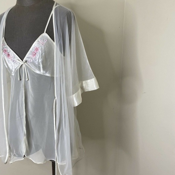 Vintage Intimo Amore Chemise with Robe Ivory set Sheer Satin Small - Picture 10 of 10